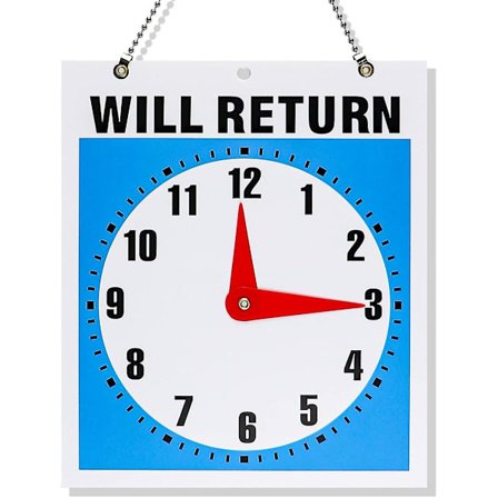 1 stk. Dobbeltsidig Kom Inn/Åpen/Kommer Tilbake Skilt med Klokkevisere, Åpen og Lukket Dørskilt med Snor Dørhenger for Butikk Kontor Barer