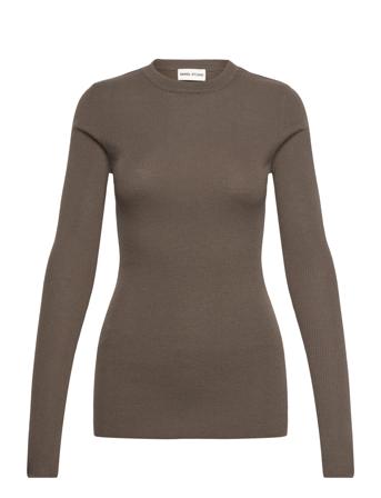Essalvie - Ls Top Knit Solid F Enkel Studio Khaki