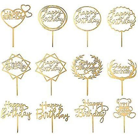12-pack Grattis på födelsedagen tårtdekorationer i akryl