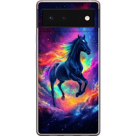 Kompatibelt Mobilskal till Google Pixel 6 Färgstark galaxhäst med regnbågsmane i rymdmiljö, magisk fantasyillustration för barnrum, posters och m