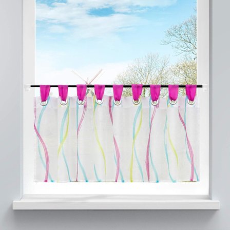 Diskkappa i transparent slöja Bistro-gardin med vågmönster spännen (H/B 30/120 cm färgad rosa),