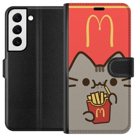 Kompatibelt Plånboksfodral till Samsung Samsung Galaxy S22 5G Pusheen-katt som äter pommes frites i McDonald's-stil - gulligt och humoristiskt motiv