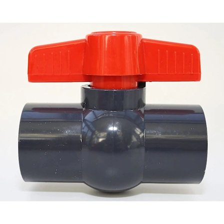 Palloventtiili 50 mm, jossa 2 liimaholkkia 1 1/2 " PVC:stä, U 10 bar