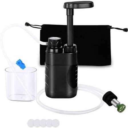 ING Vandrensningspumpe, 3-trins bærbar udendørs vandfilter til camping, vandreture, nødsituationer, fiskeri, overlevelse med udskifteligt filter sort