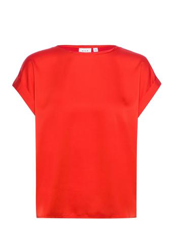 Viellette S/S Satin Top/Su - Fav Red Vila