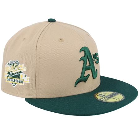 New Era - MLB Beige fitted Lippis - Oakland Athletics 59FIFTY Thunder World Series 89 Camel/Dark Green Fitted @ Hatstore