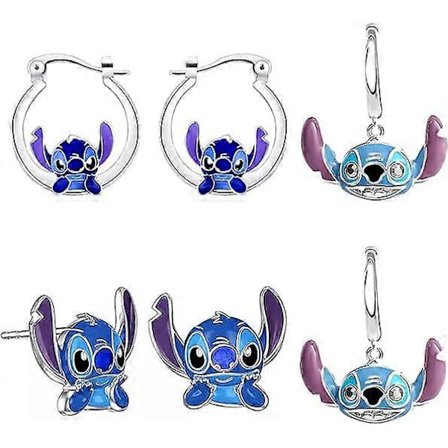 Stitch Earrings 3-pack, Cute Cartoon Earrings, Hypoallergenic Earrings Gift for Women and Girls