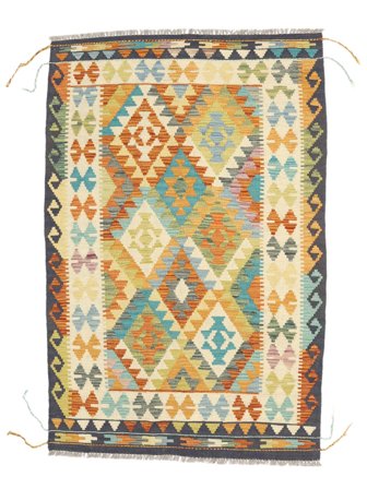 Hand Woven Kilim Afghan Old Style Rug 105X157 Wool Yellow/Green Small