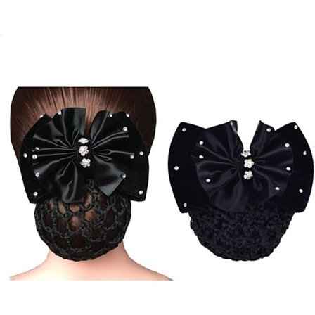 1 x Svart Satin Rhinestone Bun Hårclips - Passar för Kvinnor och