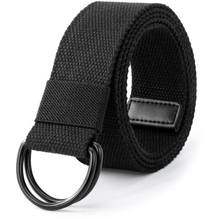 Justerbart lærredsbælte til mænd, sort bælte uden huller med dobbelt D-ring, velegnet til fritidstøj og rejser
