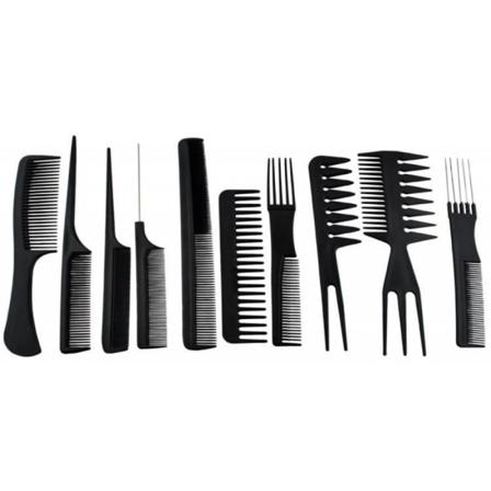 Frisörkammar Set / Hårkam Kit - (10 Delar) Svart
