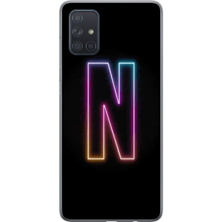 Kompatibelt Mobildeksel til Samsung Samsung Galaxy A71 Minimalistisk neonbokstav N i fargeskiftende lys mot svart bakgrunn