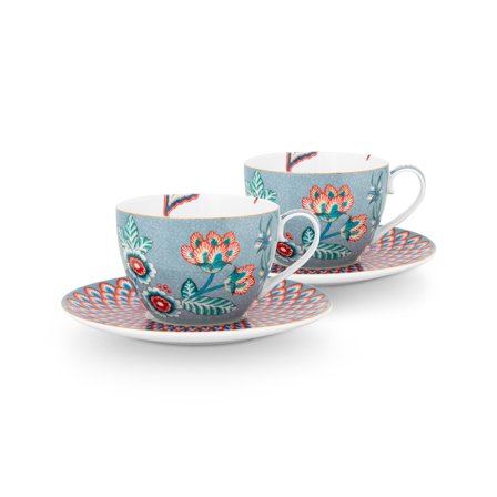 Pip studio PIP Studio Flower Festival cappucinokopp 2-pack, blå | Dukning & Servering > Muggar & Koppar > Cappuccino koppar | Bagaren och Kocken