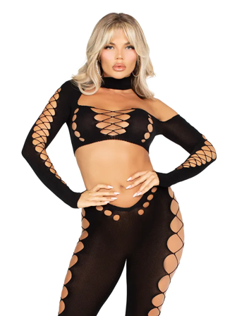 Seamless Cut-Out Crop Top & Legging Black - Vuxen.fi - Seksikkäät vaatteet - Leg Avenue