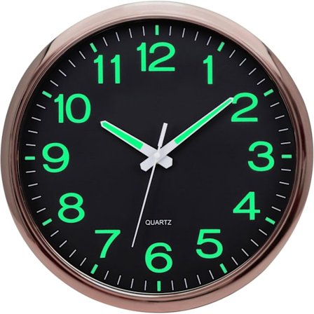 12" Självlysande Väggklocka Lysande i Mörkret Tyst Väggklocka Icke Tickande Svepande Rörelse - Roséguld