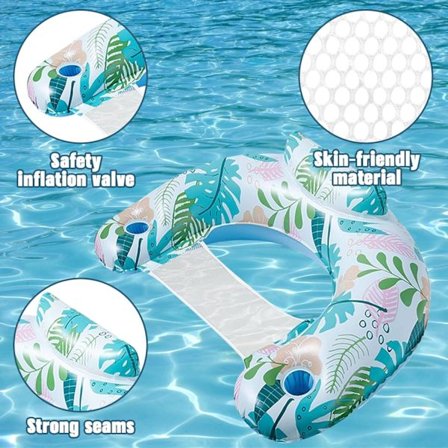 Uppblåsbara Poolmadrasser, Flytande Pool Lounger, U-formad Uppblåsbar Poolstol med Mugghållare, Vattenhängmatta Flytande Säng