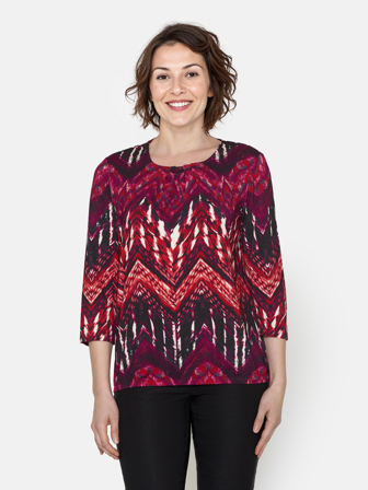 BRANDTEX - 3/4 Ærmet T-shirt - Pink / Rød Mix - Mønstret