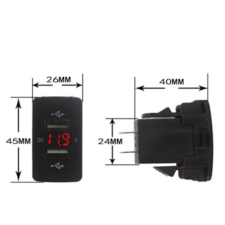 Dobbel USB Bil Lader Adapter 12 til 24V Spenningsvisning Sikker Bil Telefonlader for Civic CR Fit CITY Blå