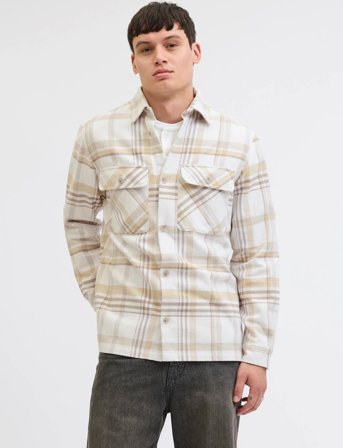 Jack & Jones Jprrayle Melange Check L/S Overshirt Sn - Cream - L