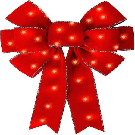 LED Røde Rosetter Juledekorationer Stor Trådbundet Fløjlsroset med LED-lys til Kranse Udendørs, Gr