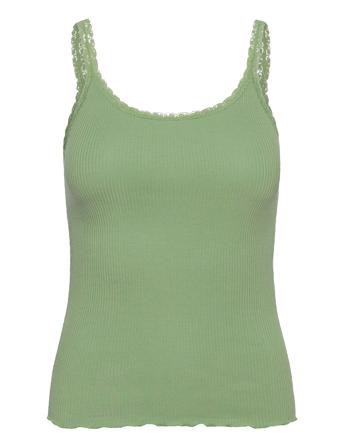 Cotton Top Regular W/ Lace Top Ærmeløs Top Grøn Barbara Kristoffersen By Rosemunde