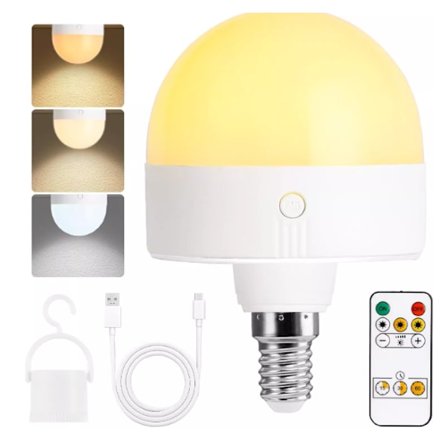 E14 Ladattava Lamppu, 2 kpl, 300LM, 9W Vastaava, Irrotettava Lataus, 3 Värilämpötilaa, Kaukosäädin Puck Hätävalo, Himmennin, Ti {sl}