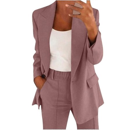 Dame 2-delt Outfit Blazer Sæt Elegant Business Arbejdstøj Vintage Klassisk Ensfarvet Rynket Ærme Åben Front Jakke Og Straight Leg Penci