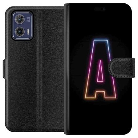 Kompatibel Tegnebogsetui til Motorola Motorola Moto G73 Minimalistisk neonbogstav A i regnbuefarvet lys mod sort baggrund i moderne typografisk stil