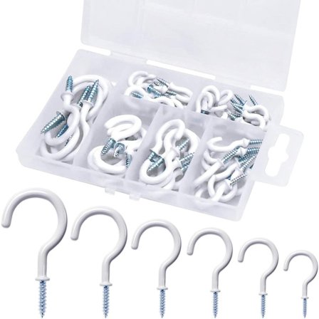 70 kroge - Mini kroge - Kopkroge - Skruekroge til plantekurve (hvid, 6 størrelser)