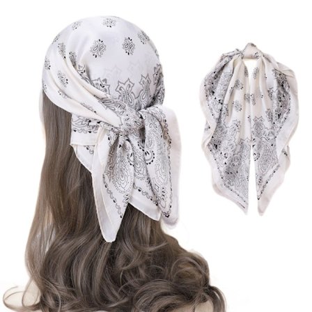 70 cm silkeskjerf, firkantet skjerf, sjal, dekorativ halsvarmer - L7031 - Hvit