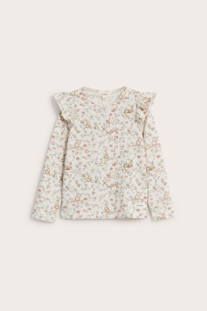 Newbie | Top w kwiaty, z falbaną | Offwhite