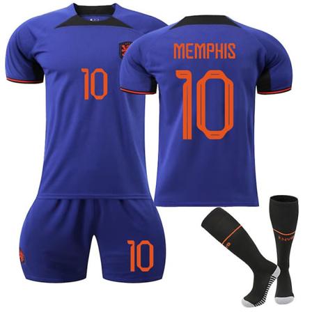22-23 Nederländerna borta-VM Set #4 #10 #21 Fotbollströja No.10 Memphis Depay XL