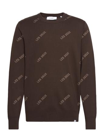 Les Deux Logo Cotton Knit Tops Knitwear Round Necks Brown Les Deux
