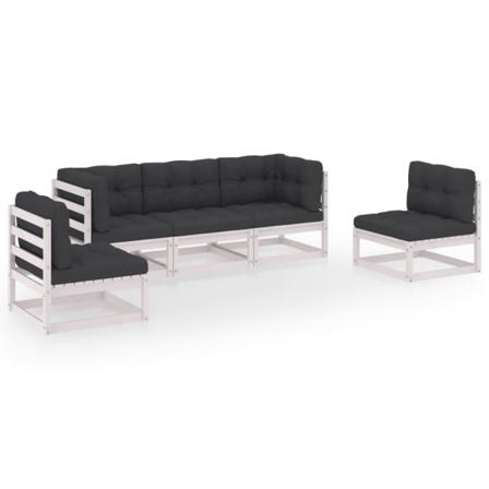 Vidaxl Loungegrupp Med Dynor 5 Delar Massiv Furu Vit
