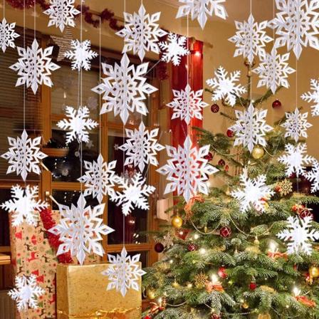 Vinter Jul Hængende Snefnug Dekorationer, 12 stk 3D Glimtende Store Hvide Snefnug Til Jul Vinterland Ferie Nytår Fest Hjem