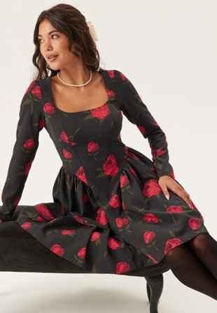 Bubbleroom Occasion-Volume Skirt Long Sleeve Mini Dress-36