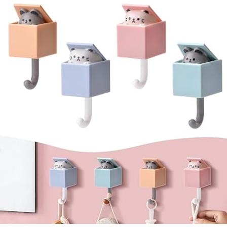 4-osainen Kawaii-kissan ovenkoukku, ponnahtava söpö kissa käytännöllinen koukku, auto