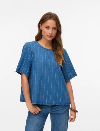 Vero Moda Vmtrille Ss Stried Tie Shirt - Blue - L