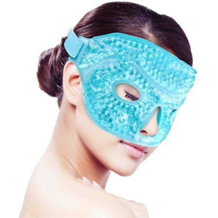 Øyemaske med isperler, kald kompress, varm kompress, sovemaske, gel, plysj, ispakke, ismaske, lyseblå. Produktstørrelse: 27*12CM, total lengde: 63cm, 