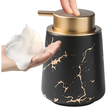 Keramisk sæbedispenser til skum og lotion med let trykpumpe, sort, 12,5x8,5 cm