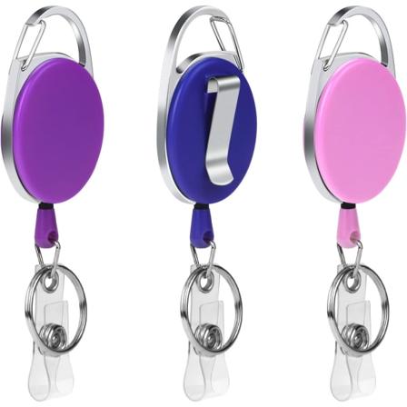 Retractable Badge Reels, 3 kpl rullapidikettä, pidennettävä avaimenperä, avaimennauha, vyöklipsi avaimenperälle, ID-kortinpidikkeelle (vaaleanpunainen