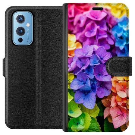 Kompatibelt Plånboksfodral till OnePlus OnePlus 9 Hydrangea blommor hortensia blommor färgglada regnbåge blommigt mönster rosa blå lila gul orang