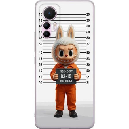 Yhteensopiva Puhelinkuori Xiaomi Xiaomi 12 Lite Söpö piirretty pupuhahmo vankilavaatteissa ja vankinumerolla taustana mittamerkinnät