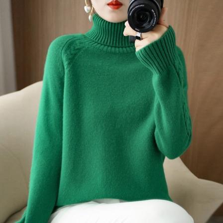 Dam flickor Stickad tröja Turtleneck Enfärgad Inner Wear Shirt Tjock Lös tröja Emerald XL