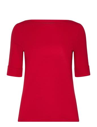 Stretch Cotton Boatneck Tee Tops T-shirts & Tops Short-sleeved Red Lauren Ralph Lauren