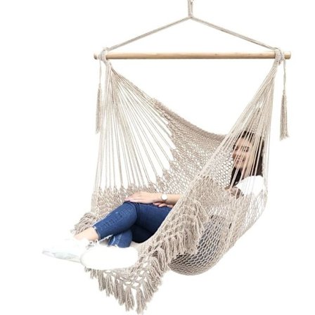 Hängande Hängmatta Stol Mjukspunnen Bomullsrep Vävd Stol, Hårdträ Spridarstång Bred Spetssits Gunga