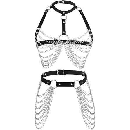 Punk Läder Kroppskedjor För Kvinnor Lager På Lager Midja Mage