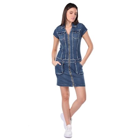 Jean-klänning med dragkedja för kvinnor L