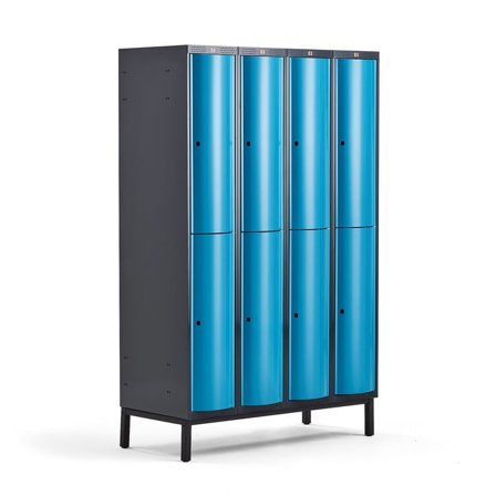 Clothes locker CURVE, leg frame, 4 x 2 doors, 1940x1200x550 mm, blue