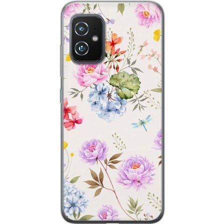 Yhteensopiva Puhelinkuori Asus Asus Zenfone 8 Kukkakuviota käsinmaalatuilla kukilla, perhosilla ja hyönteisillä romanttiseen skandinaaviseen tyylii